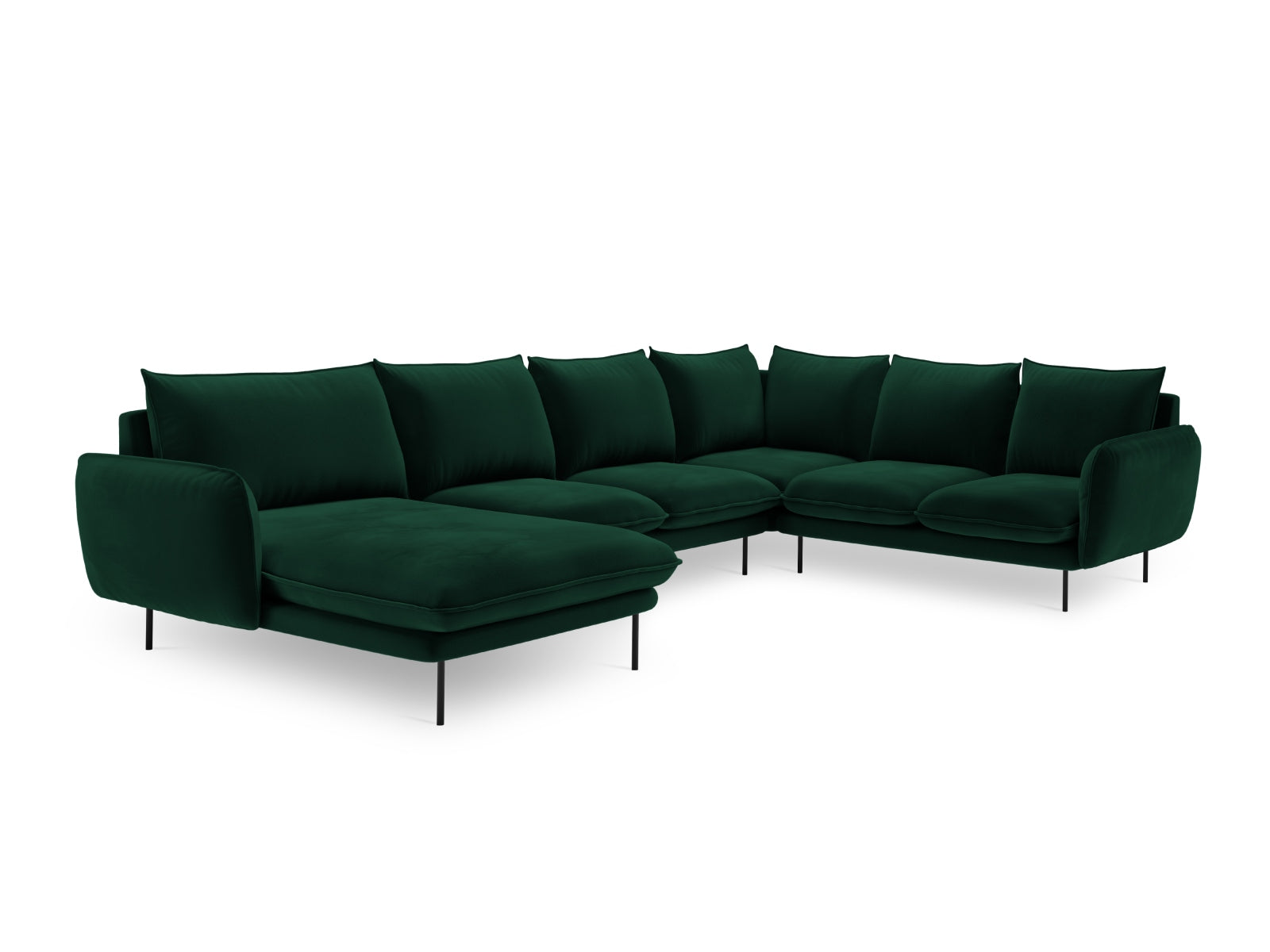 Vienna Velour Panoramic Ecksofa rechts 7 Sitzer 235cm in Bottle Green/Schwarz-Bluvel präsentiert im Onlineshop von KAQTU Design AG. Ecksofa rechts ist von Cosmopolitan Design