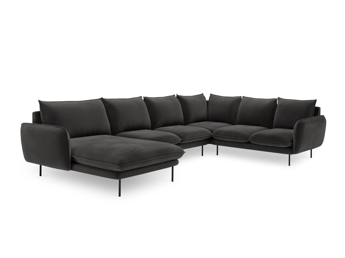 Vienna Velour Panoramic Ecksofa rechts 7 Sitzer 235cm in Dark Grey/Schwarz-Bluvel präsentiert im Onlineshop von KAQTU Design AG. Ecksofa rechts ist von Cosmopolitan Design