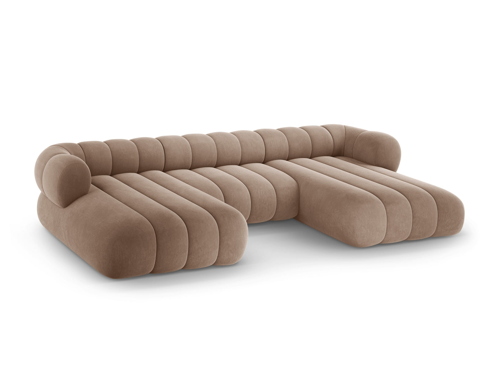 Stilvolles 6-Sitzer Koge Velour Panoramic Sofa in edlem Dunkelbeige, perfekt für gemütliche Abende und modernes Wohndesign.