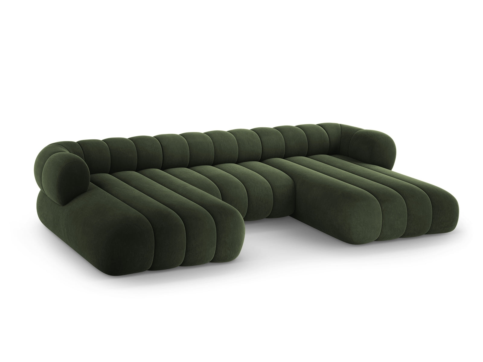 Stilvolles Koge Velour Panoramic Sofa in edlem Grün, großzügiges 6-Sitzer Modell von Cosmopolitan Design für einladende Wohnbereiche.