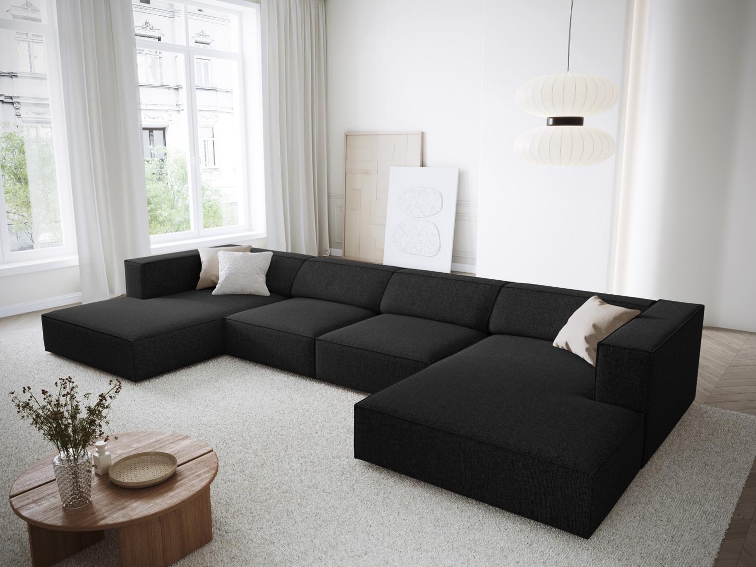 Arendal Panoramic Sofa 6 Sitzer in Black präsentiert im Onlineshop von KAQTU Design AG. 5er Sofa ist von Cosmopolitan Design