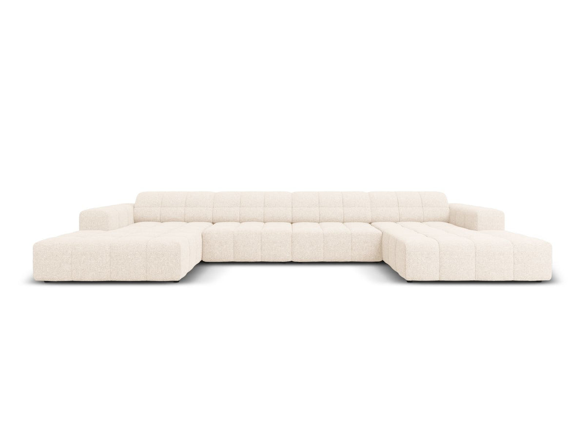 Cosmopolitan Design Chicago Panoramic Sofa, 6-Sitzer in Light Beige-Eden, Massivholzrahmen, Kunststoffbeine, grosszügige Sitzfläche mit Récamiere.