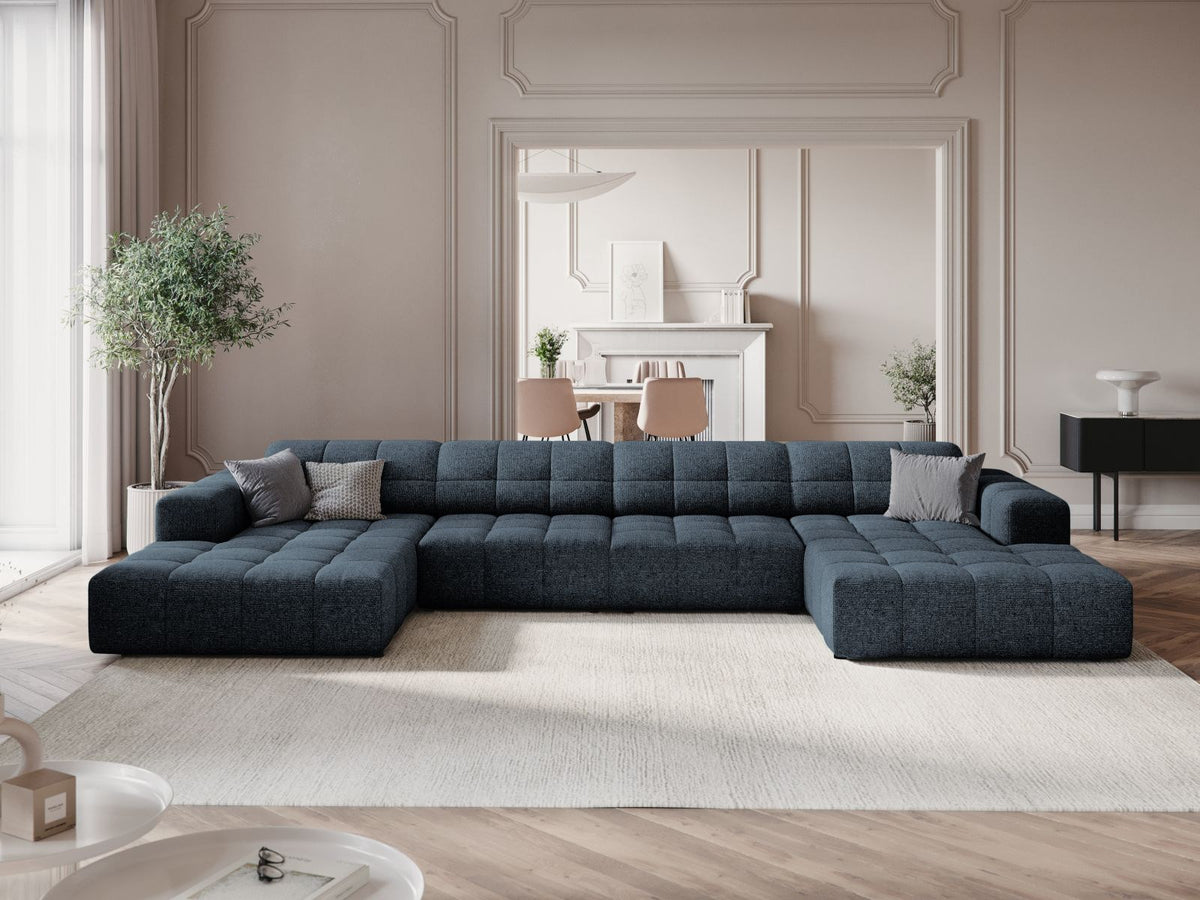 Cosmopolitan Design Chicago Panoramic Sofa, 6-Sitzer in Light Beige-Eden, Massivholzrahmen, Kunststoffbeine, grosszügige Sitzfläche mit Récamiere.