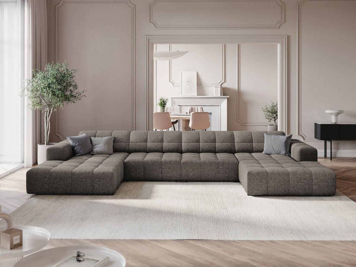 Cosmopolitan Design Chicago Panoramic Sofa, 6-Sitzer in Light Beige-Eden, Massivholzrahmen, Kunststoffbeine, grosszügige Sitzfläche mit Récamiere.