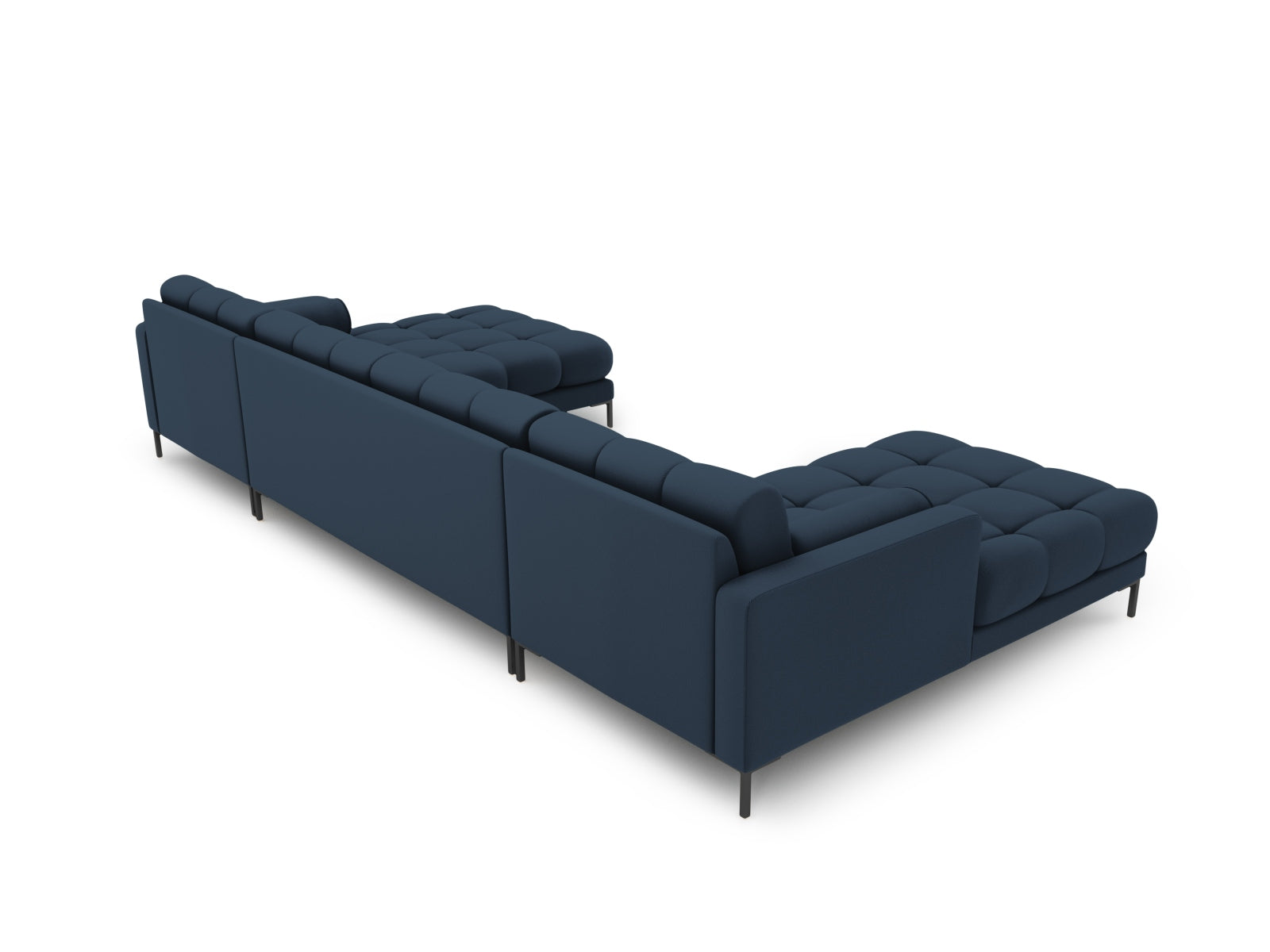 Elegantes 7-Sitzer Ecksofa Bali in stilvollem Blau, ideal für gemütliche Zusammenkünfte und moderne Wohnräume.