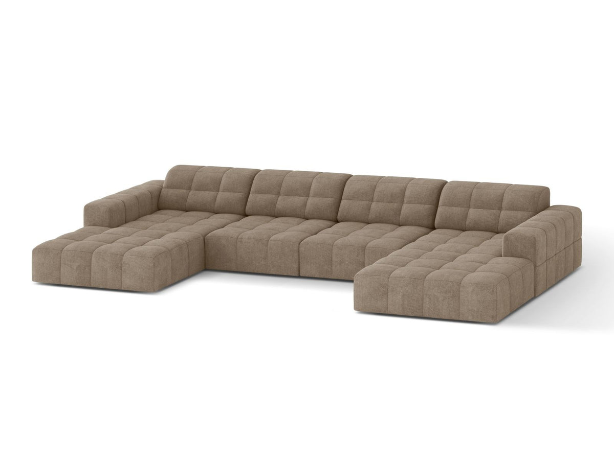 Cosmopolitan Design Chicago Panoramic Sofa, 6-Sitzer in Light Beige-Eden, Massivholzrahmen, Kunststoffbeine, grosszügige Sitzfläche mit Récamiere.
