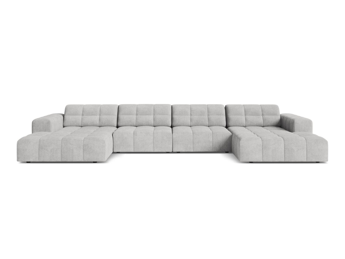 Cosmopolitan Design Chicago Panoramic Sofa, 6-Sitzer in Light Beige-Eden, Massivholzrahmen, Kunststoffbeine, grosszügige Sitzfläche mit Récamiere.