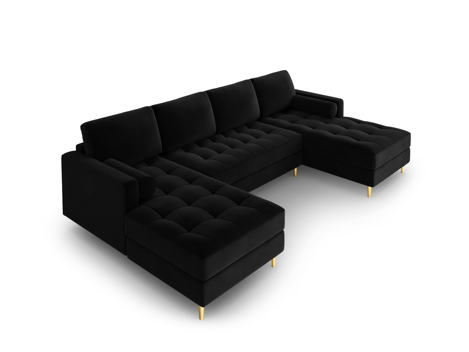 Geräumiges Panoramic Sofa Aspen für 6 Personen in edlem Schwarz, perfekt für stilvolle Wohnzimmer und gesellige Abende.