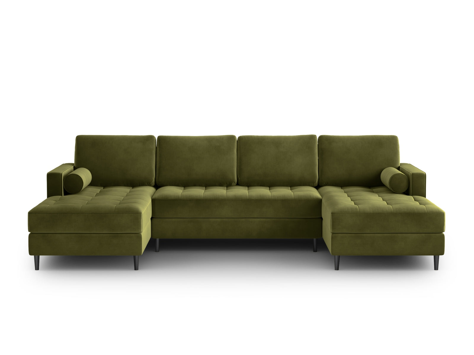 Elegantes 6-Sitzer Ecksofa Aspen in modernem Grünton, ideal für gemütliche Zusammenkünfte und stilvolle Wohnräume.