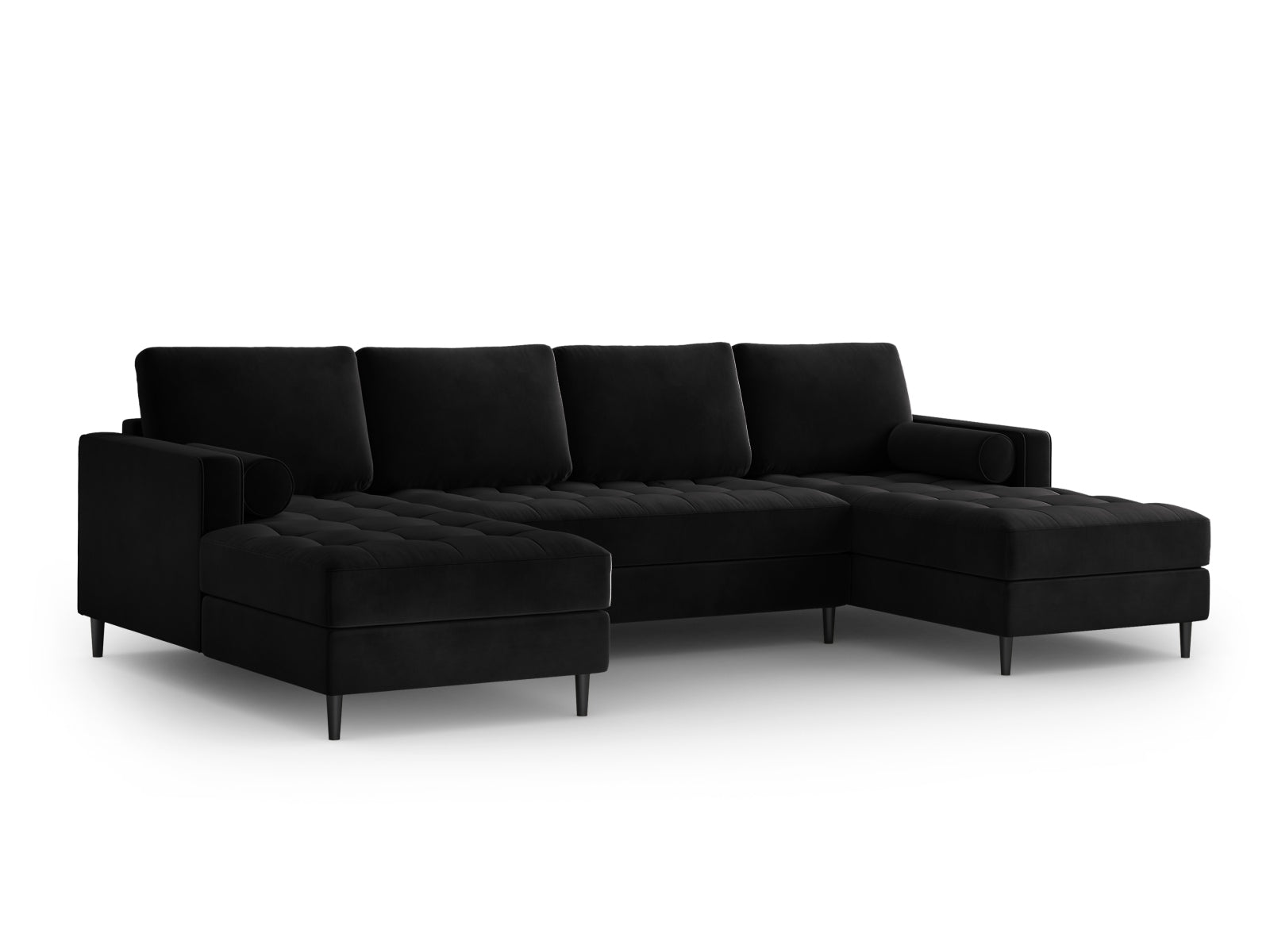 Geräumiges Panoramic Sofa Aspen für 6 Personen in stilvollem Schwarz, perfekt für gesellige Abende und modernes Wohndesign.