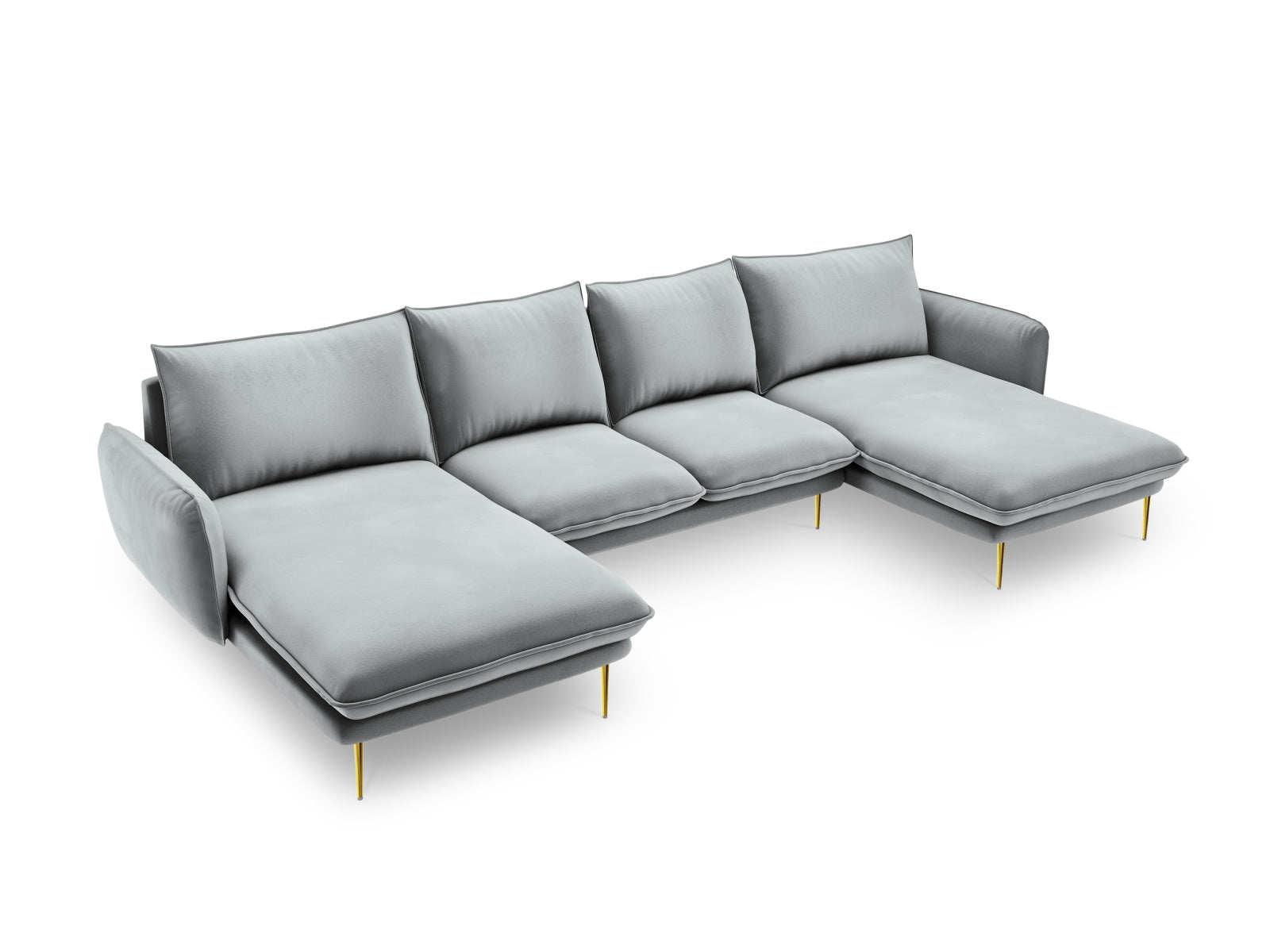 Vienna Velour Panoramic Sofa 6 Sitzer 170cm in Light Grey/Gold präsentiert im Onlineshop von KAQTU Design AG. 3er Sofa ist von Cosmopolitan Design