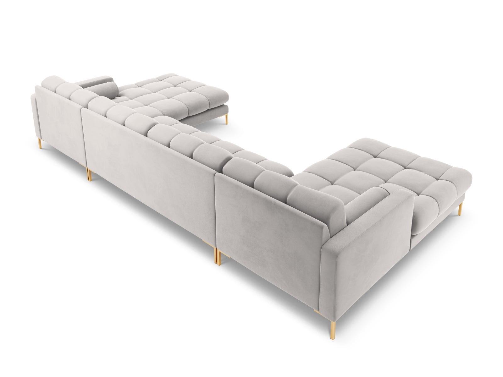 Elegantes 7-Sitzer Ecksofa Bali in modernem Silver-Bluvel, ideal für entspannte Stunden mit Freunden und Familie.