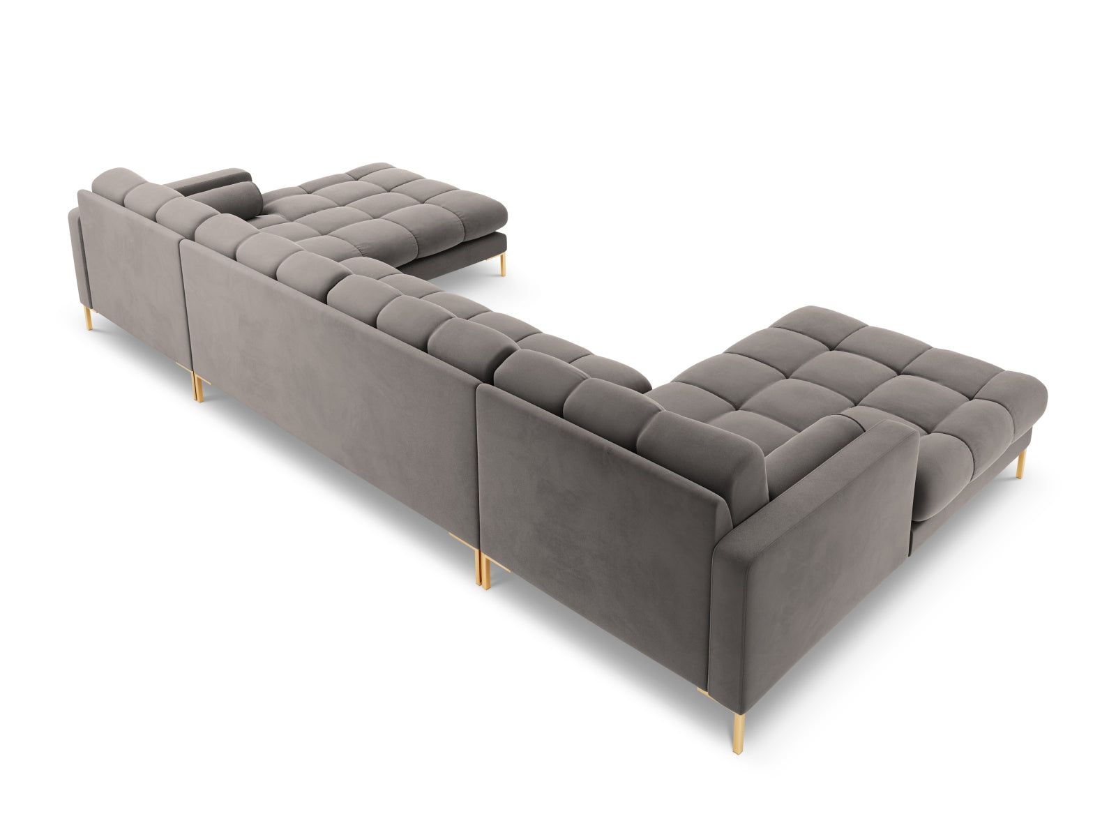 Geräumiges 7-Sitzer Panoramic Sofa Bali in modernem Light Grey-Bluvel, perfekt für entspannte Stunden mit Freunden und Familie.