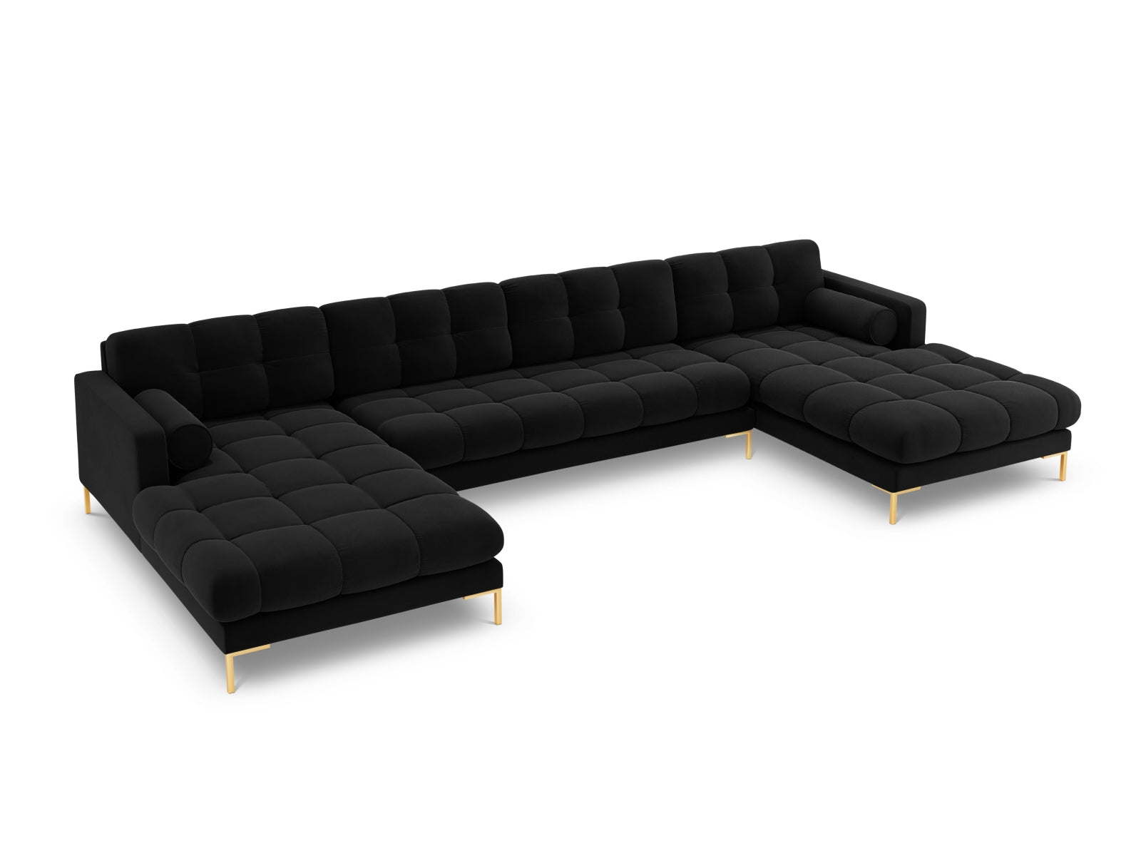 Geräumiges 7-Sitzer Panoramic Sofa Bali in modernem Black-Bluvel, perfekt für entspannte Stunden und gesellige Zusammenkünfte.