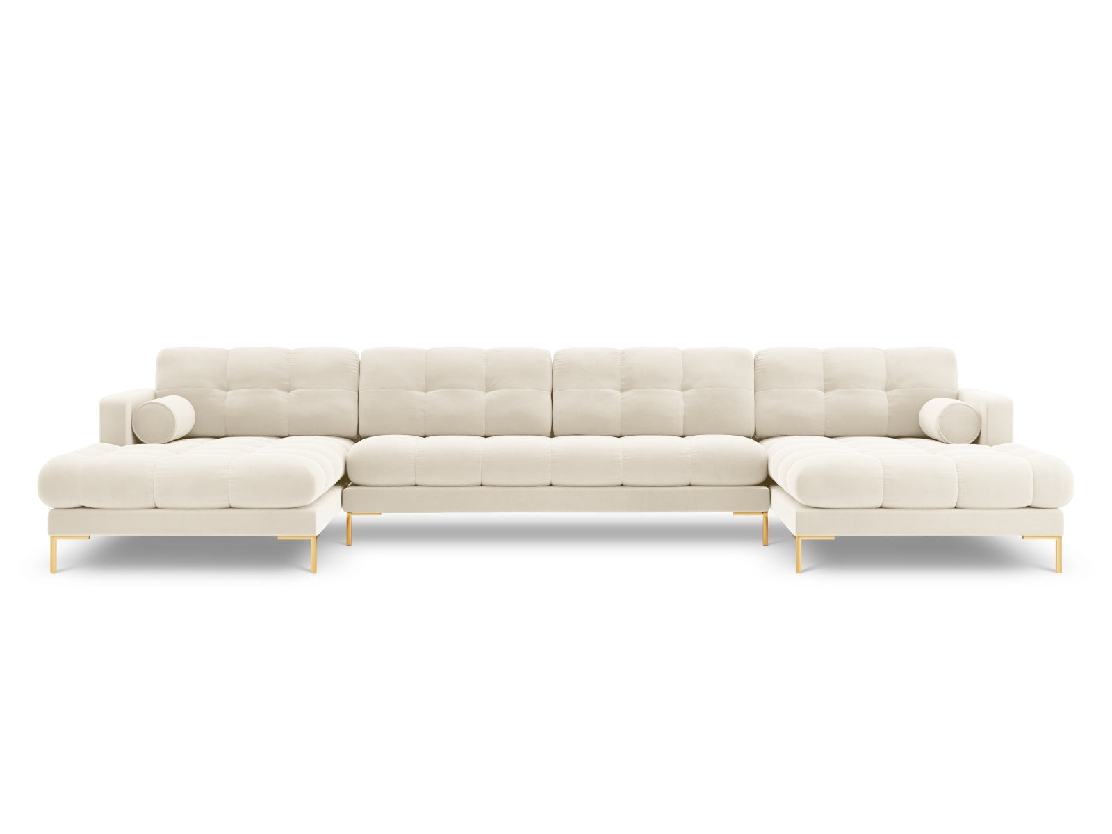 Elegantes 7-Sitzer Ecksofa Bali in sanftem Beige, ideal für gemütliche Stunden mit Freunden und Familie.