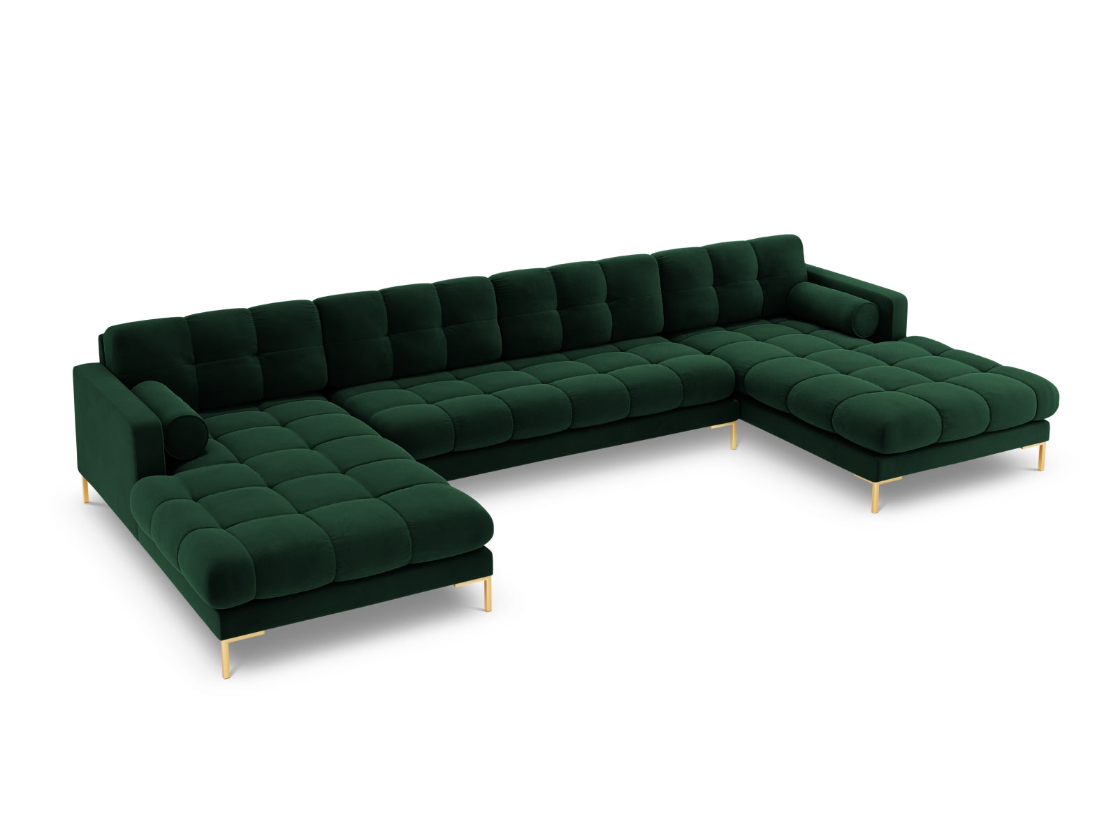 Elegantes 7-Sitzer Ecksofa Bali in stilvollem Flaschengrün, ideal für komfortable Entspannung und einladende Wohnräume.