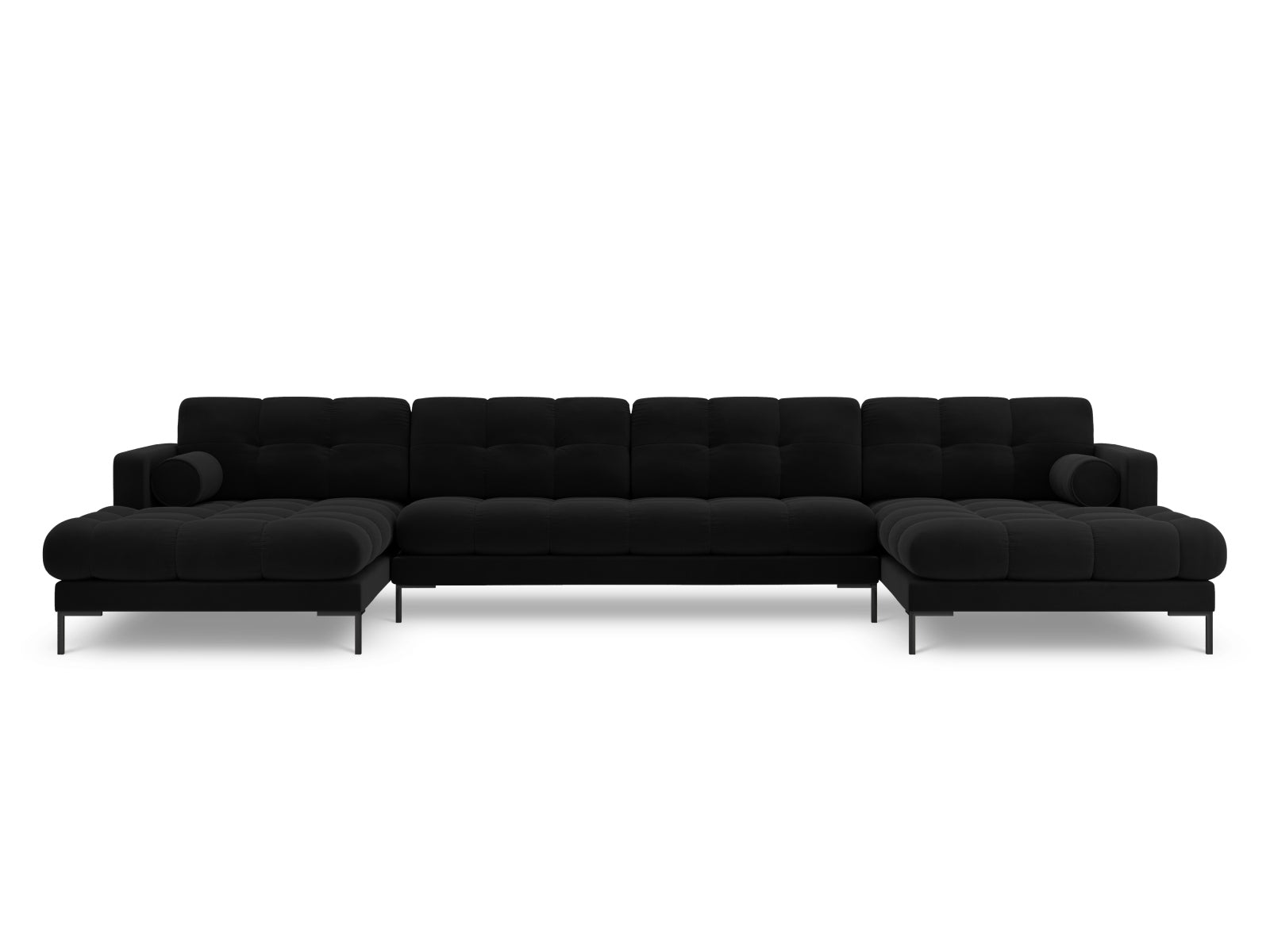 Elegantes 7-Sitzer Ecksofa Bali in stilvollem Black-Bluvel, ideal für moderne Wohnräume und gesellige Abende.