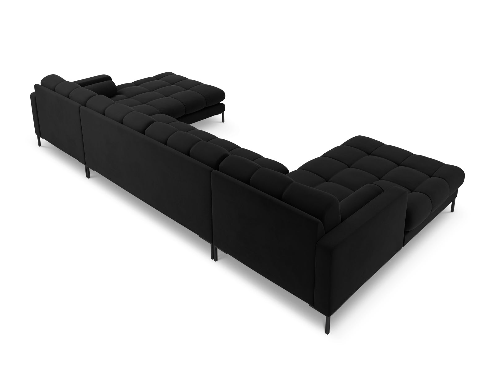 Elegantes 7-Sitzer Ecksofa Bali in stilvollem Black-Bluvel, ideal für gemütliche Abende und gesellige Runden mit Freunden.