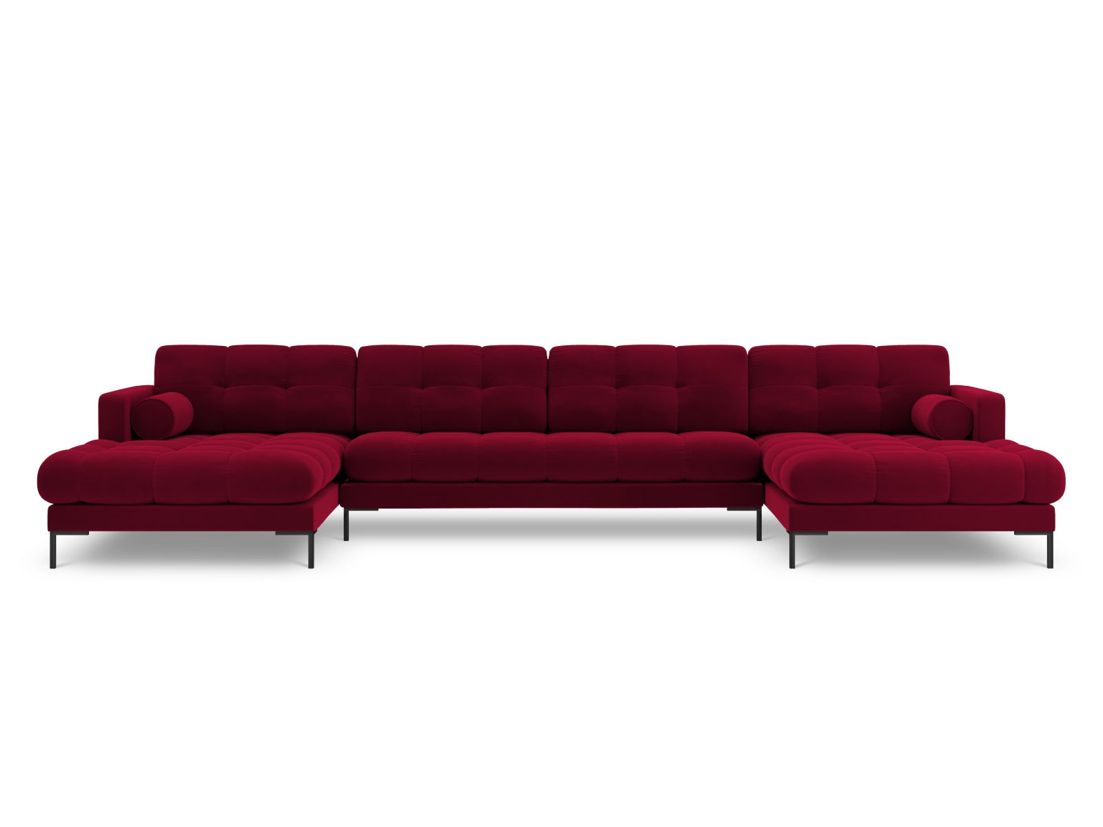 Elegantes 7-Sitzer Ecksofa Bali in Red-Bluvel, ideal für stilvolle Wohnräume, präsentiert von Cosmopolitan Design.