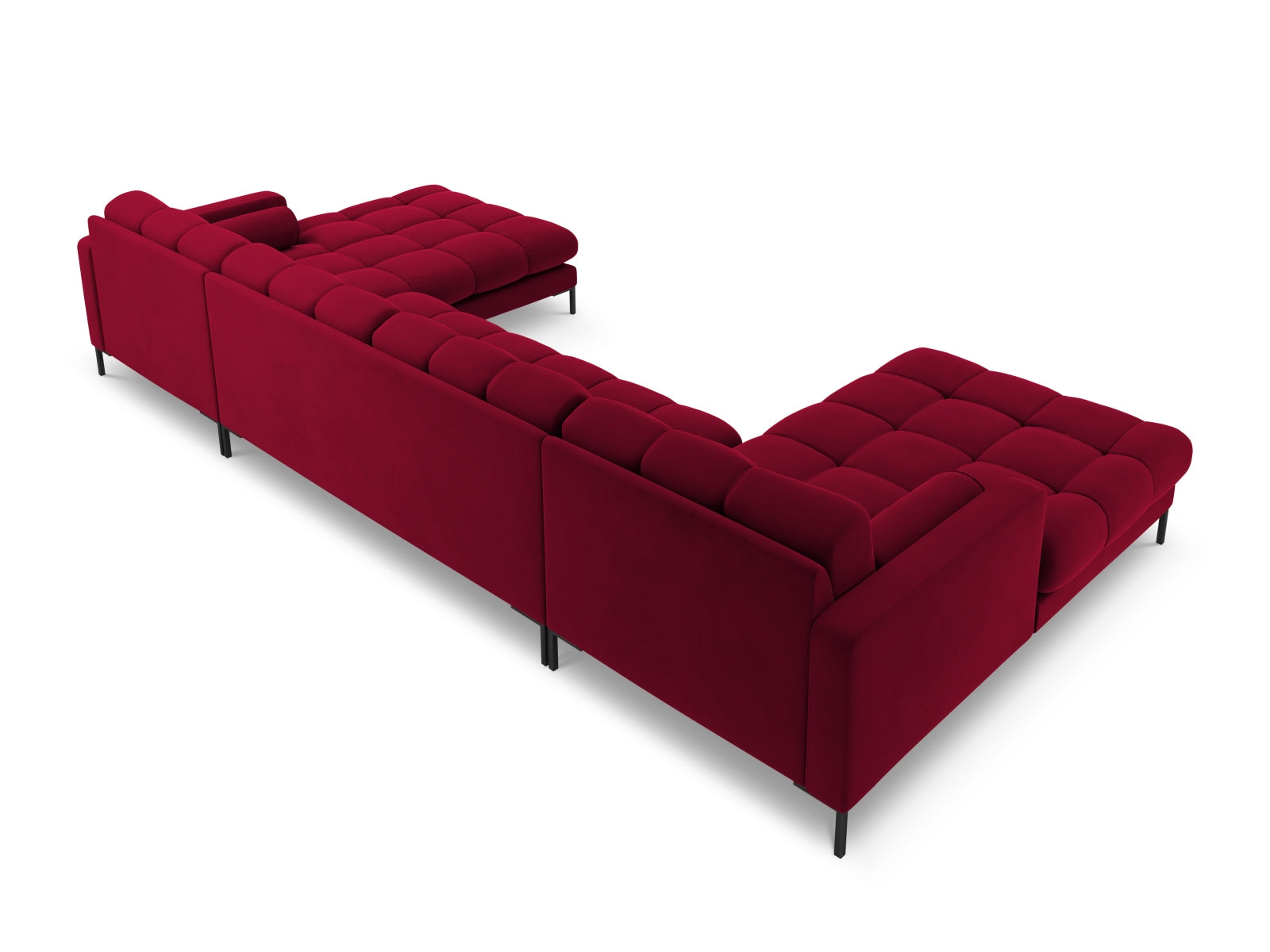 Elegantes 7-Sitzer Ecksofa Bali in modernem Red-Bluvel, ideal für gesellige Abende und stilvolle Wohnräume von Cosmopolitan Design.