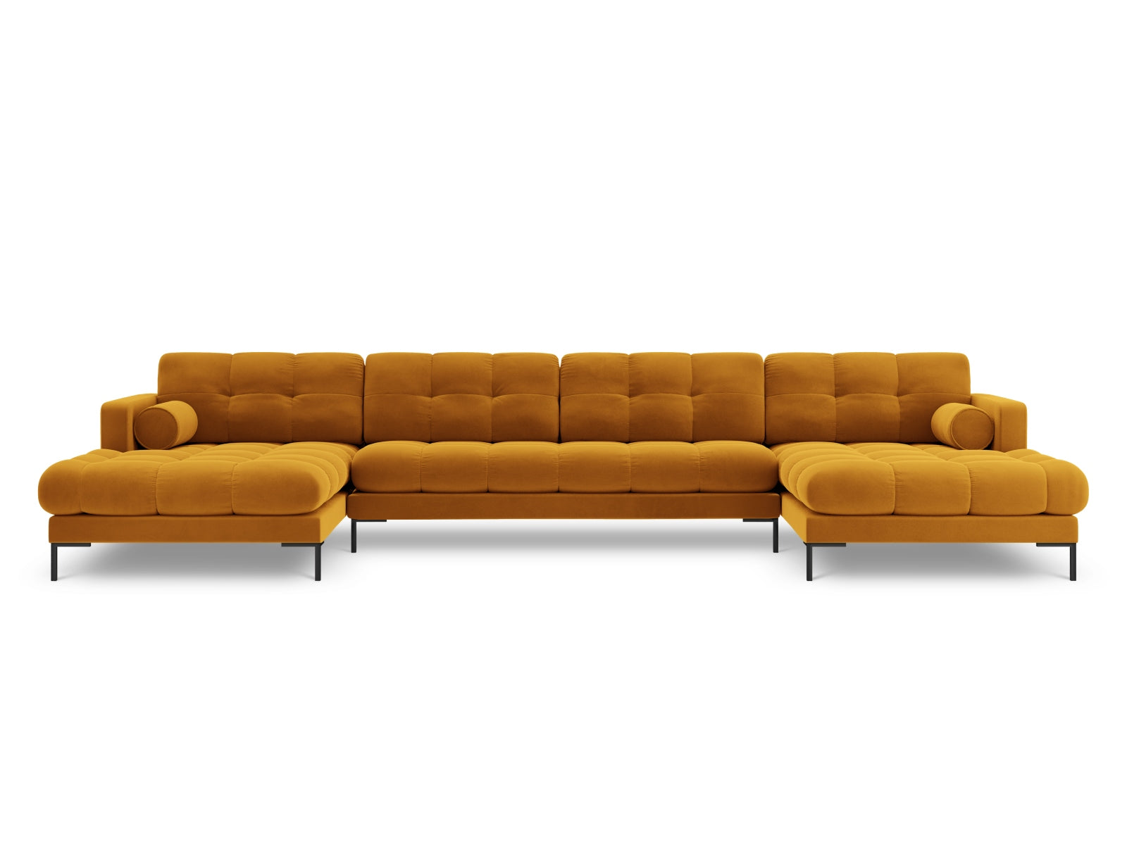 Elegantes 7-Sitzer Ecksofa Bali in stilvollem Yellow-Bluvel, ideal für moderne Wohnräume, von Cosmopolitan Design.