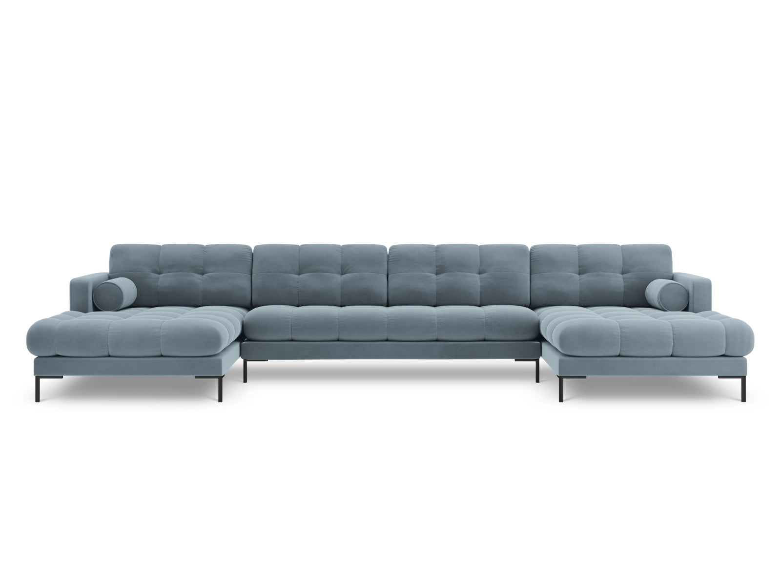 Elegantes 7-Sitzer Ecksofa Bali in sanftem Hellblau, ideal für stilvolle Wohnräume, von Cosmopolitan Design.