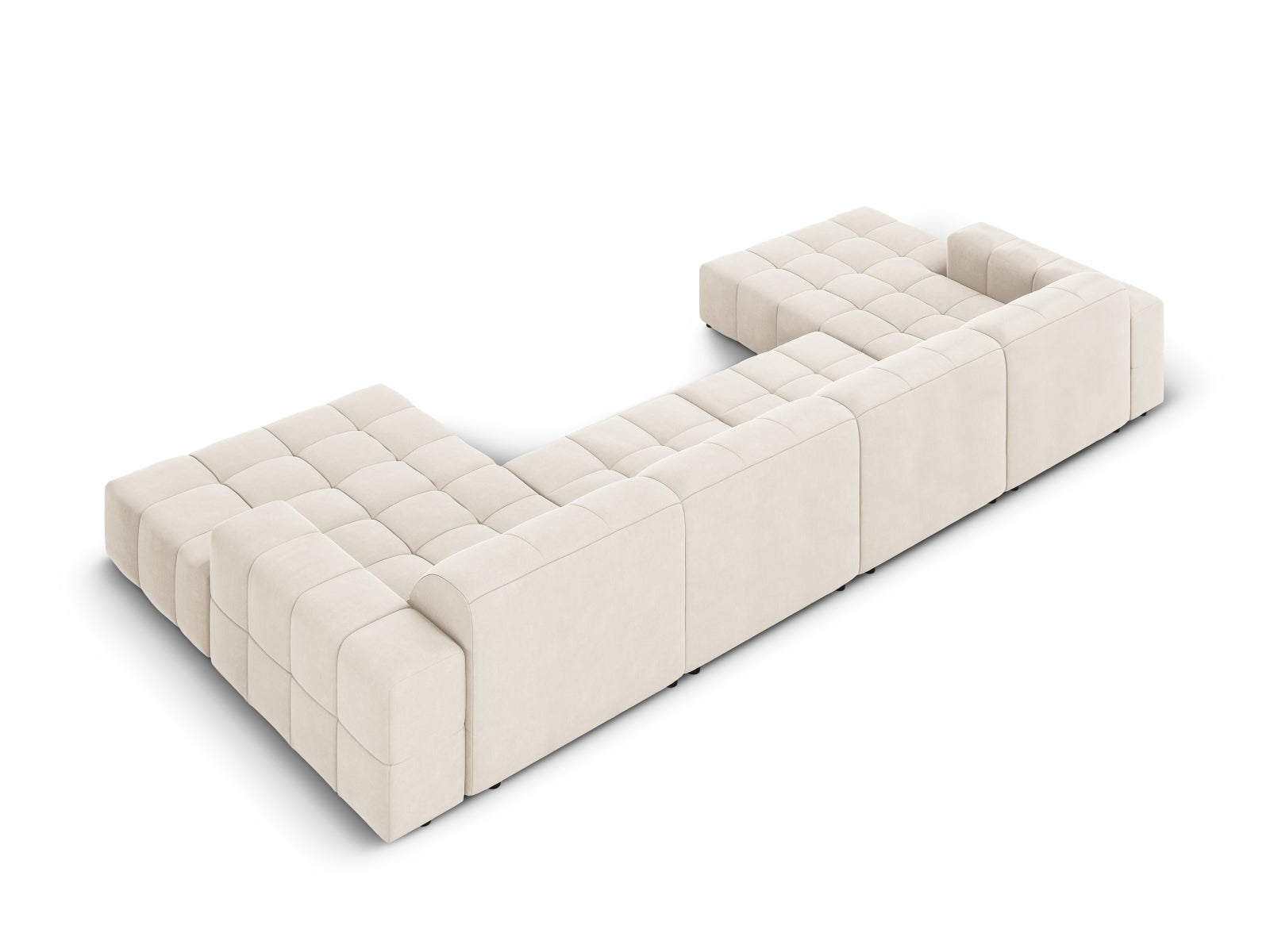 Bequemes 6-Sitzer Chicago Velour Panoramic Sofa in zartem Beige, perfekt für moderne und elegante Wohnambiente.