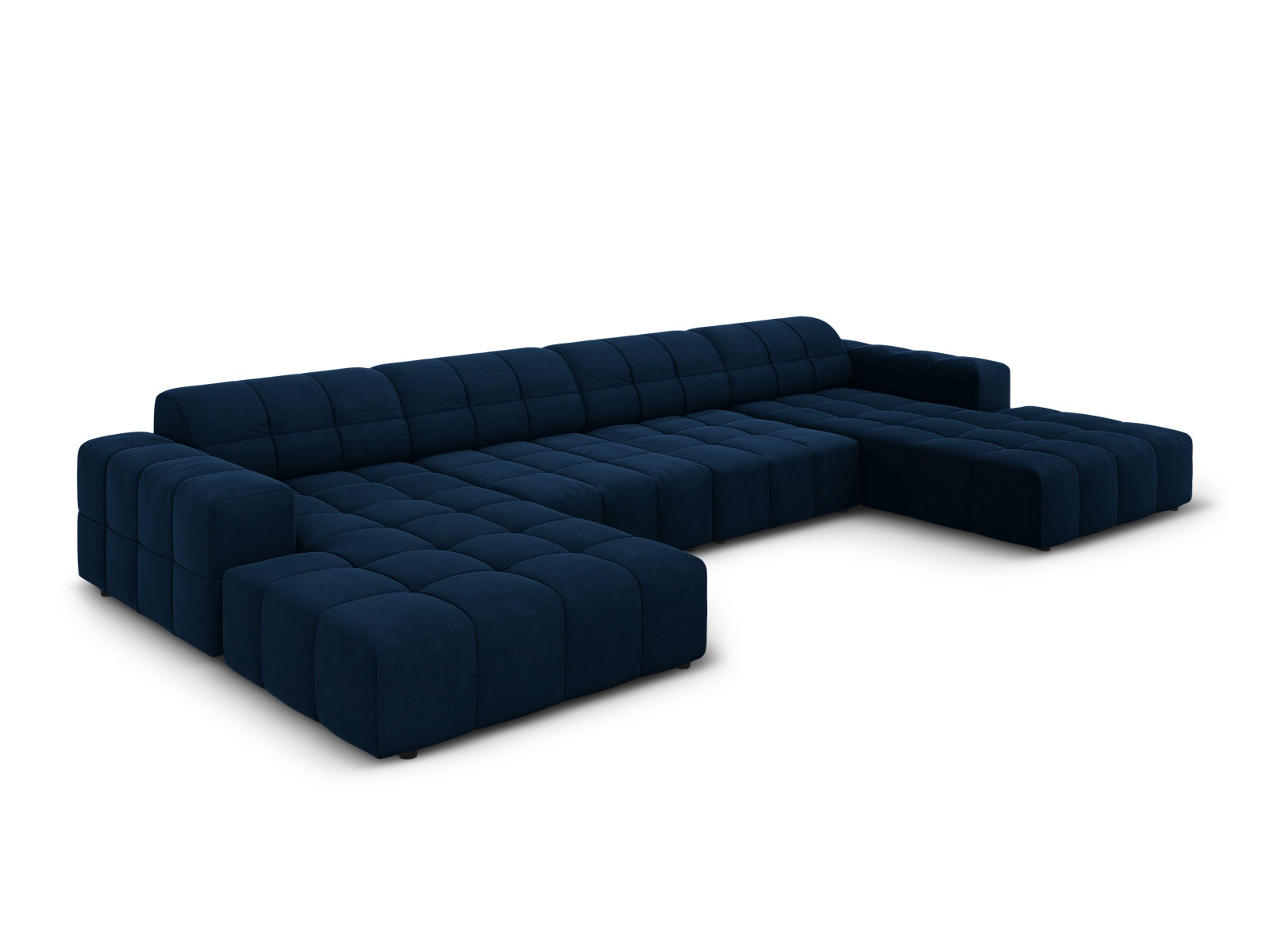 Elegantes Chicago Velour Panoramic Sofa für 6 Personen in Royal Blue, ideal für stilvolle Wohnräume und gemütliche Abende.