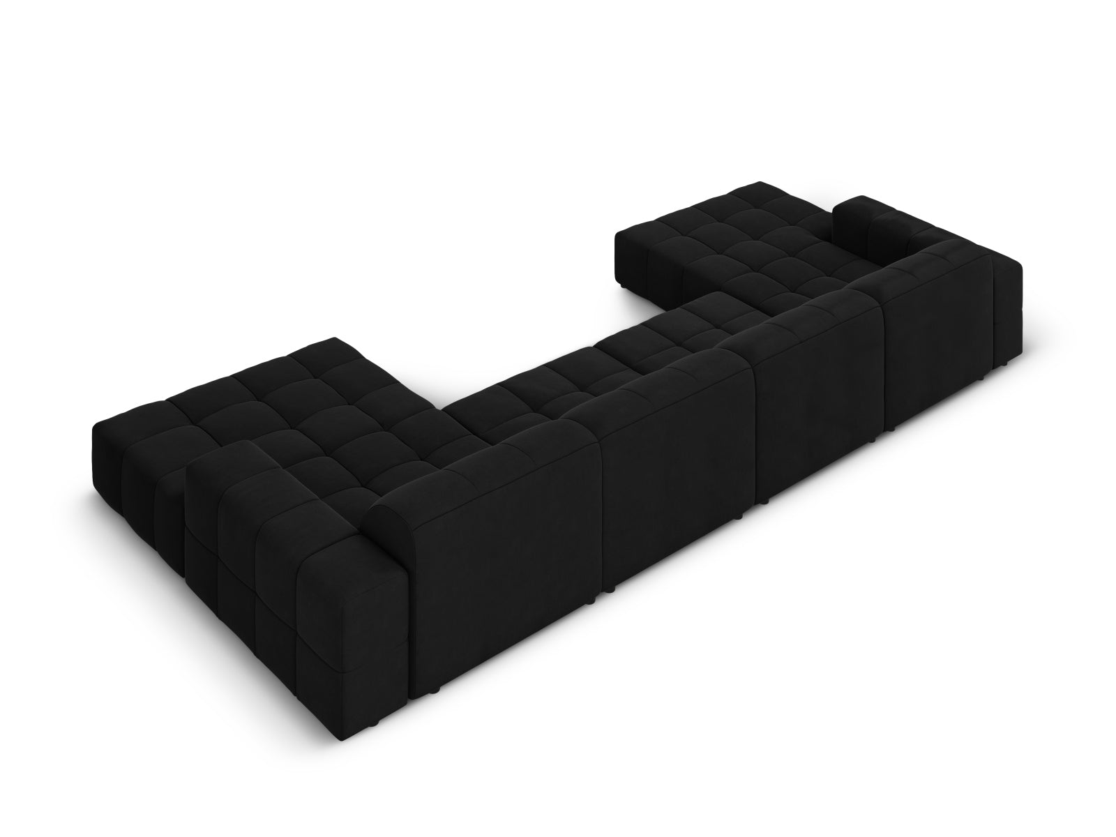 Stilvolles 6-Sitzer Chicago Velour Panoramic Sofa in edlem Black-Bluvel, perfekt für gemütliche Abende und modernes Wohndesign.