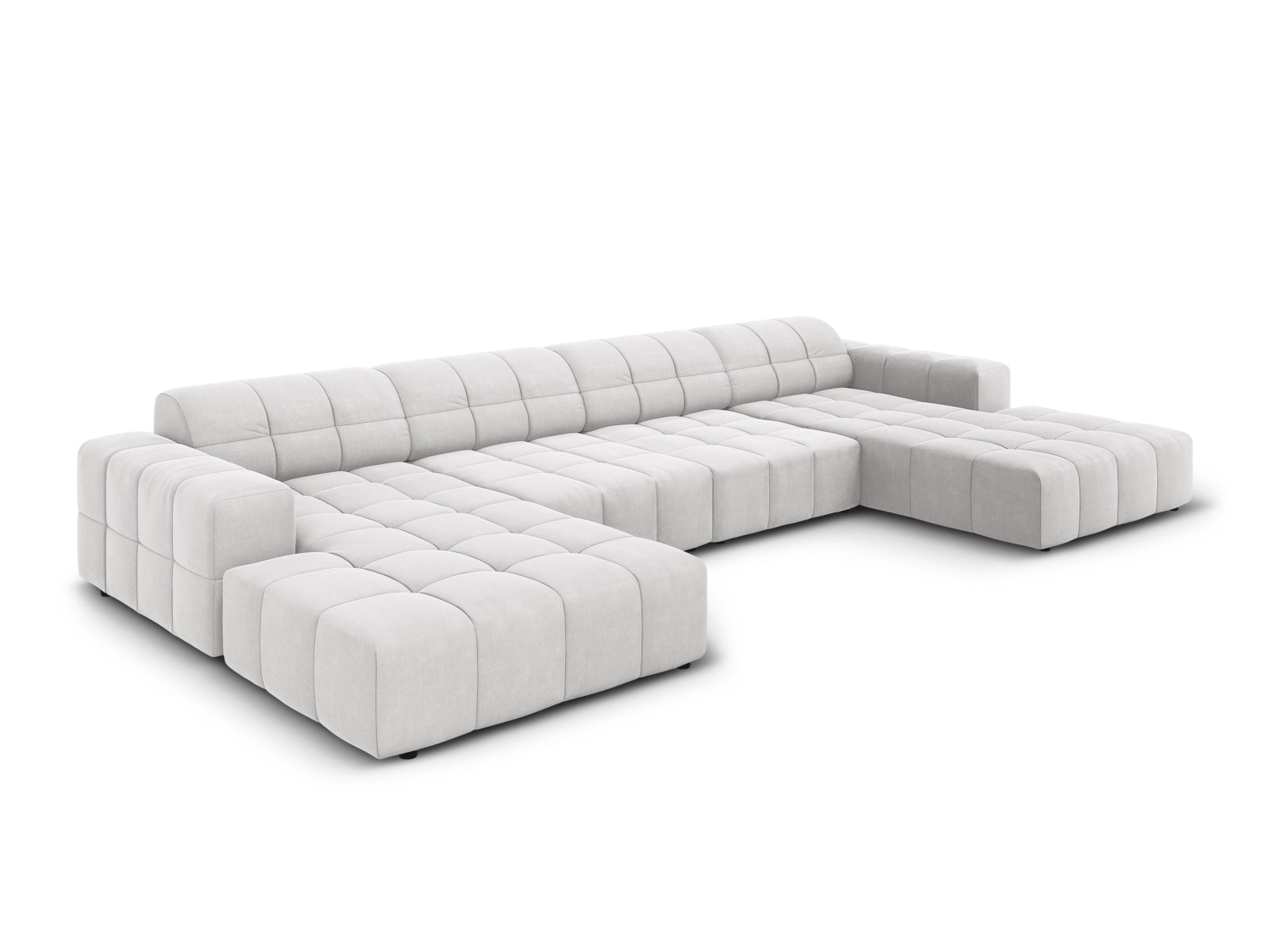 Elegantes Chicago Velour Panoramic Sofa für 6 Personen in stilvollem Silver-Bluvel, ideal für moderne Wohnräume.
