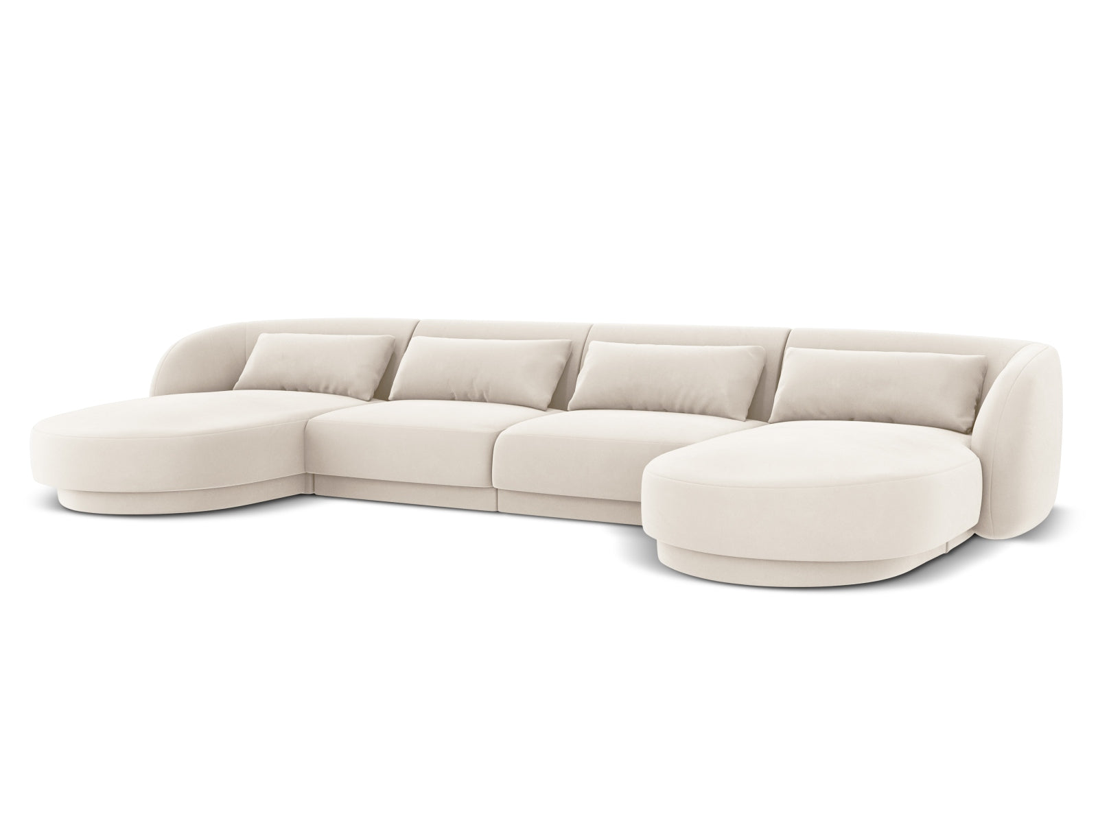 Modernes Tulum Velour Panoramic Sofa in sanften Beige-Tönen, perfekt für gemütliche Wohnzimmer mit Platz für fünf Personen.