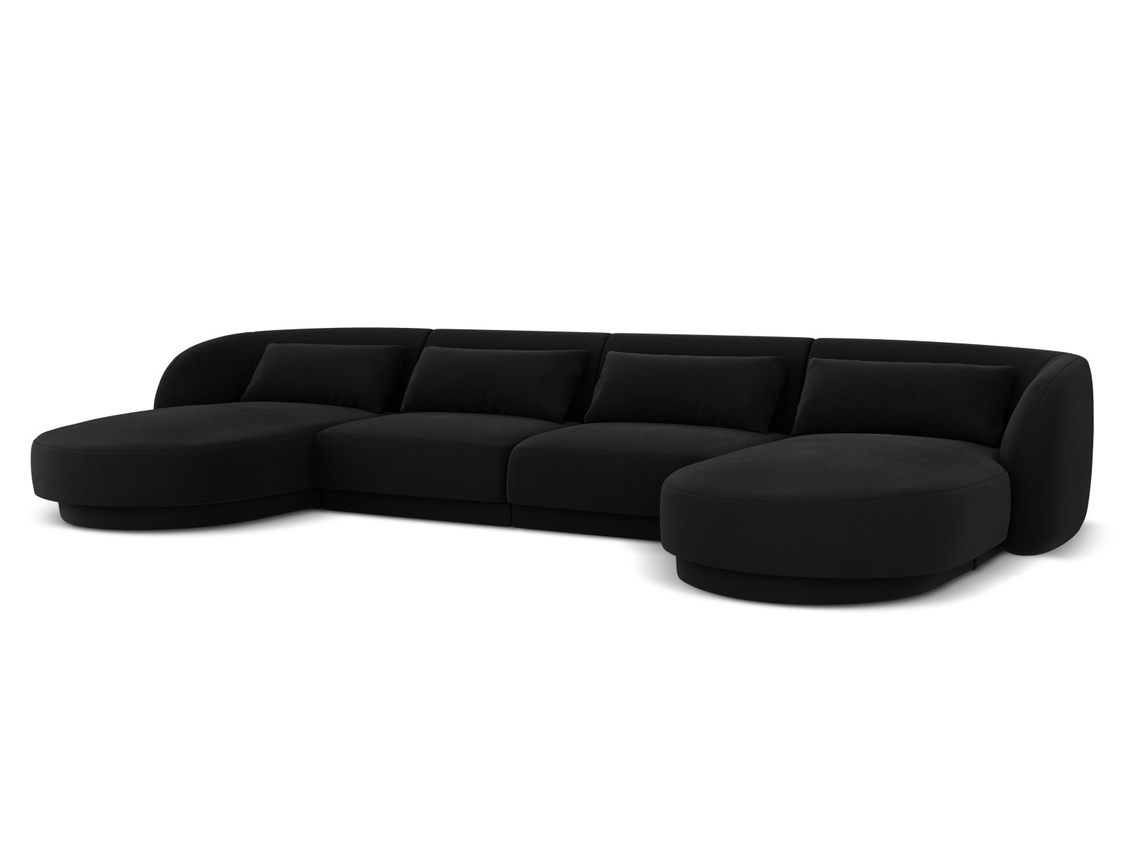 Luxuriöses 5-Sitzer Tulum Velour Panoramic Sofa in edlem Schwarz-Bluvel, perfekt für stilvolle Wohnzimmer und entspannte Stunden.