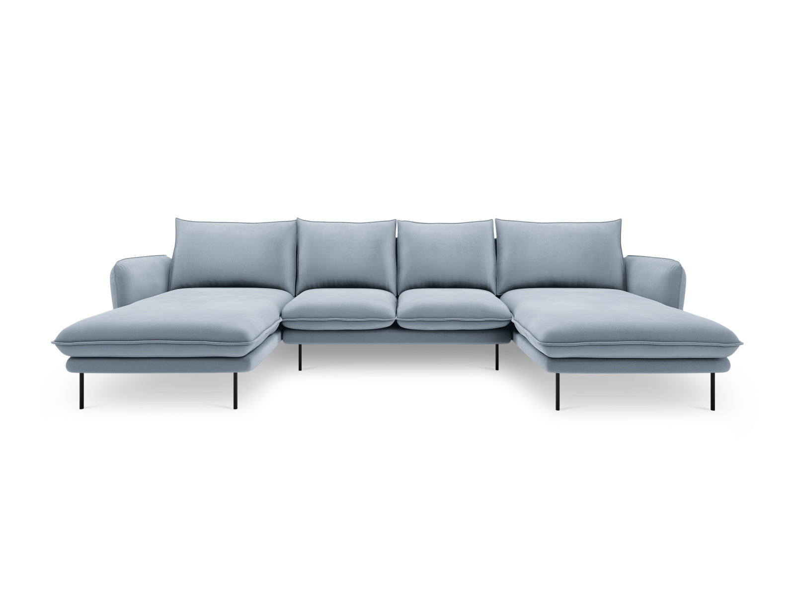 Elegantes 6-Sitzer Velour Sofa in Hellblau und Schwarz, ideal für stilvolle Wohnräume, präsentiert von Cosmopolitan Design.