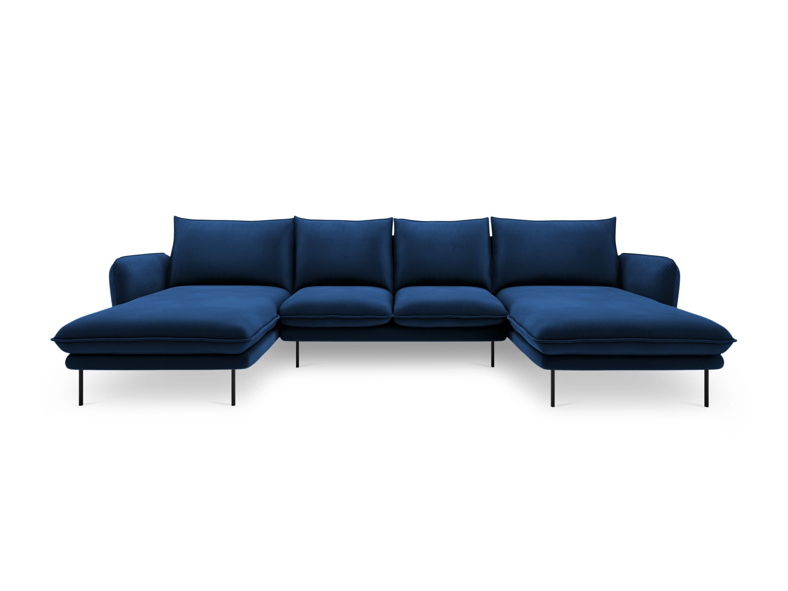 Elegantes 6-Sitzer Velour Sofa in Royal Blue und Schwarz, ideal für stilvolle Wohnräume, präsentiert von Cosmopolitan Design.
