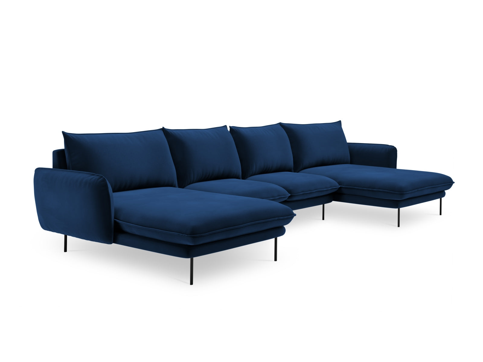 Luxuriöses 6-Sitzer Sofa in edlem Velours, kombiniert Royalblau und Schwarz, perfekt für moderne Wohnkonzepte von Cosmopolitan Design.