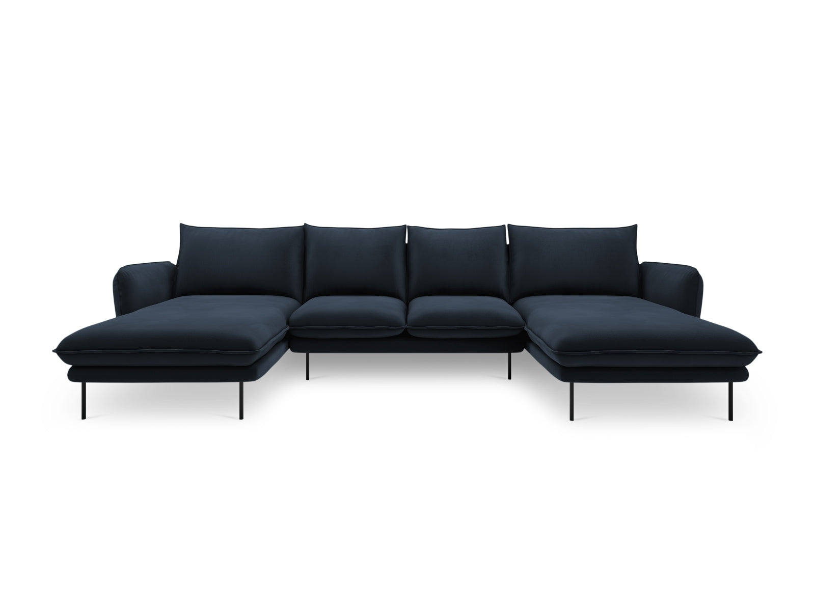 Elegantes 6-Sitzer Velour Sofa in Dunkelblau, ideal für stilvolle Wohnräume, präsentiert von Cosmopolitan Design.