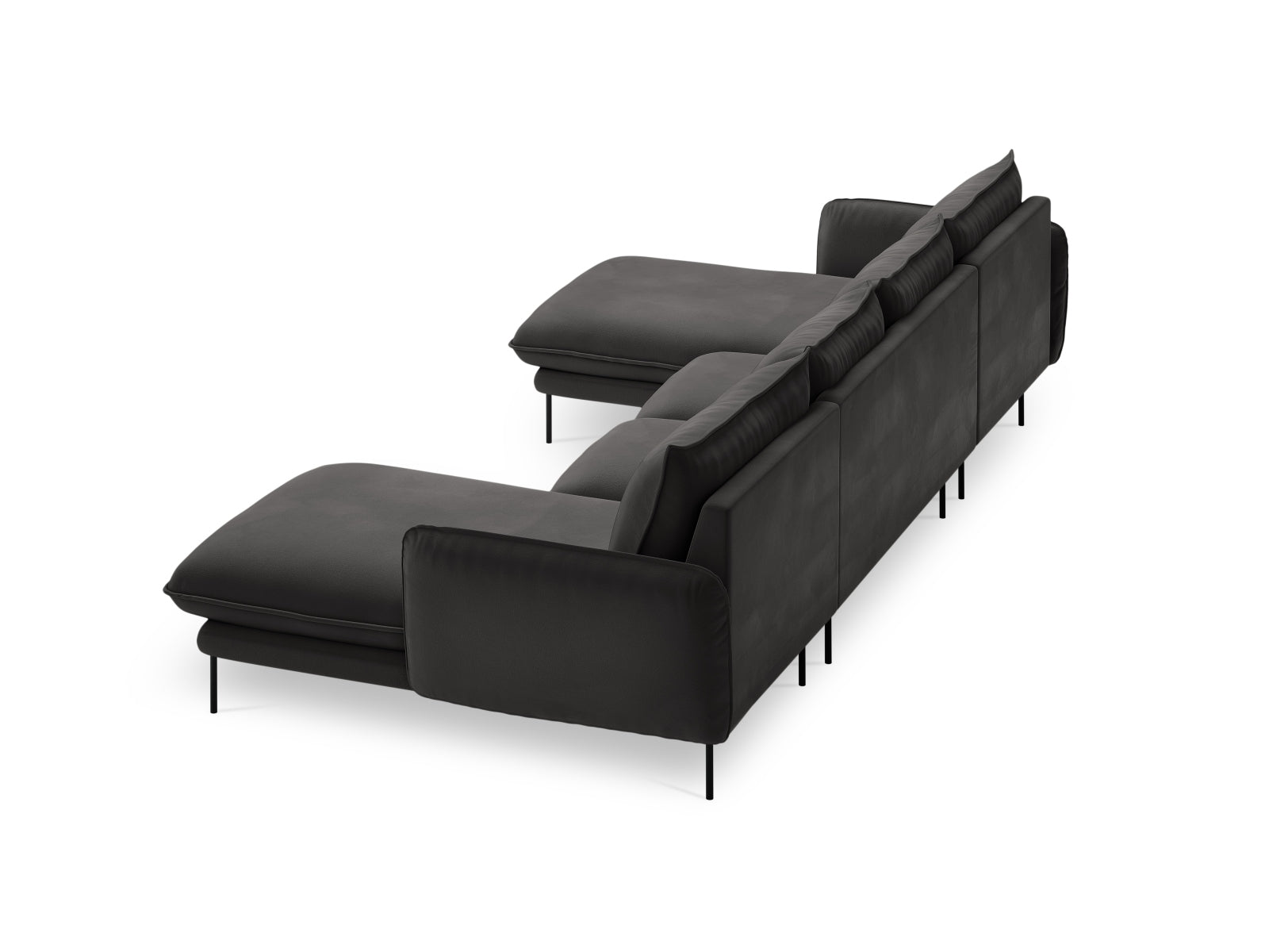 Elegantes 6-Sitzer Sofa aus weichem Velours, ideal für gemütliche Zusammenkünfte, in zeitlosem Dunkelgrau/Schwarz.