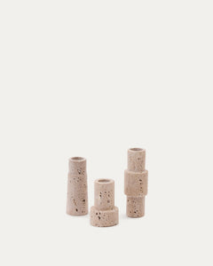 Majid Set aus 3 Kerzenhaltern aus Travertin in Beige