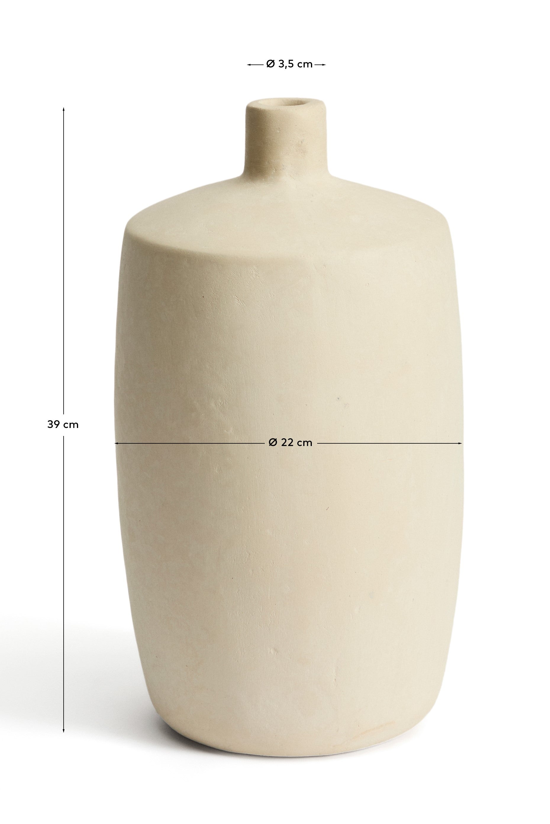 Stilvolle beige Pappmaché-Vase Mireni mit 39 cm Durchmesser, perfekt für moderne Inneneinrichtungen und kreative Akzente.