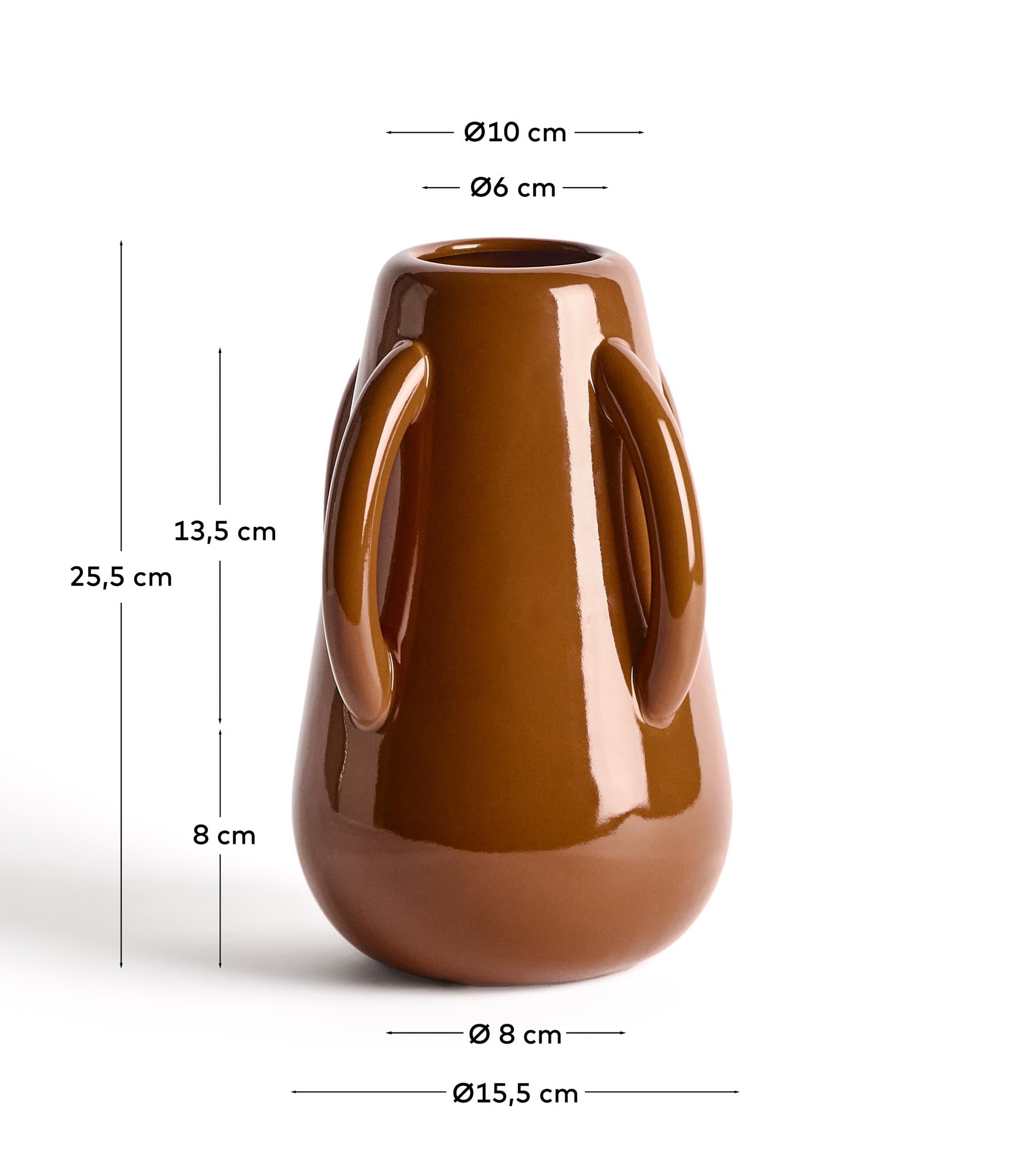 Stilvolle Vase Odra aus brauner Keramik, 25,5 cm hoch, mit glänzender Oberfläche – perfekt für moderne Wohnräume und kreative Blumengestaltungen.