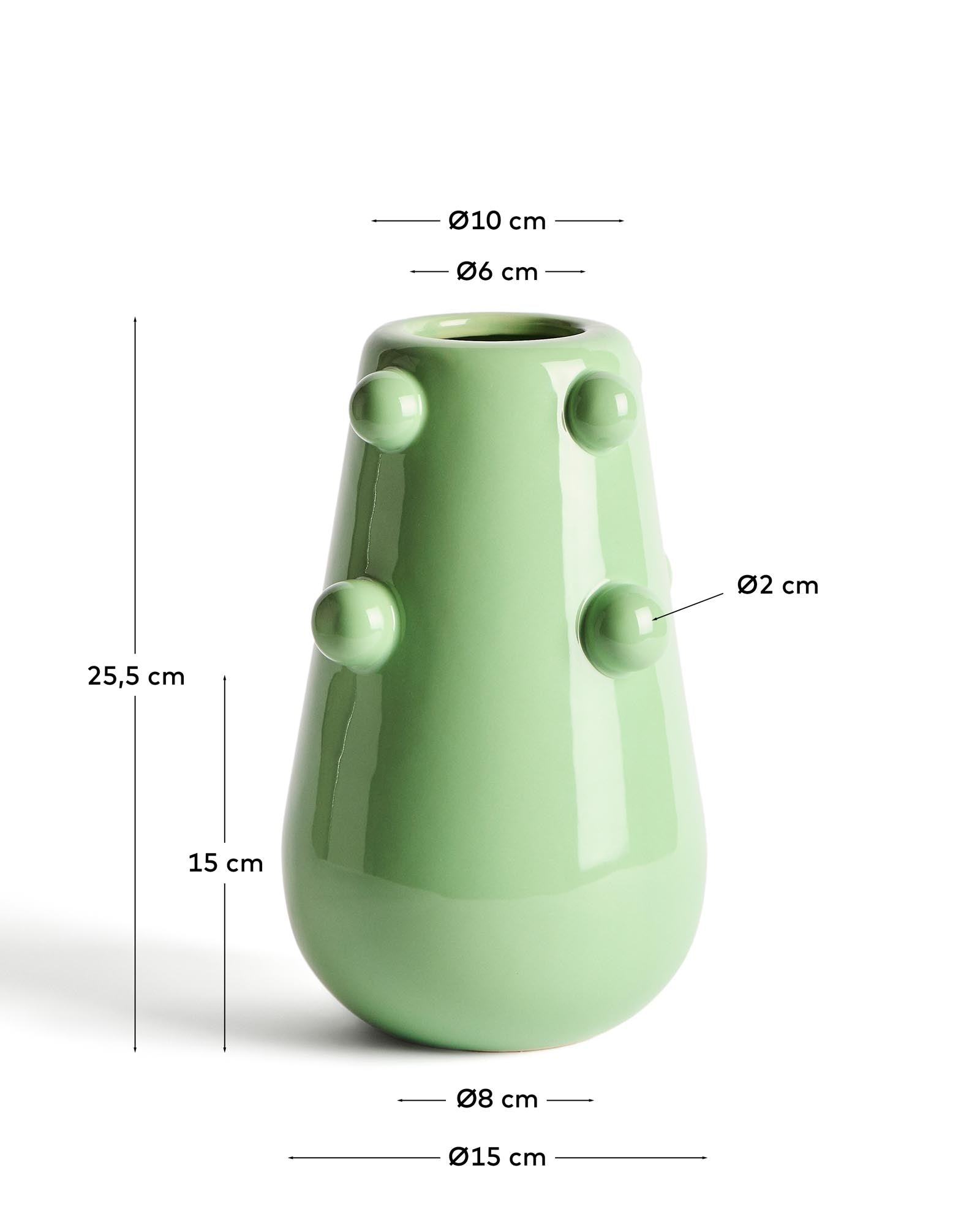 Elegante hellgrüne Keramikvase Odra mit glänzender Oberfläche, 25,5 cm hoch, ideal für die Dekoration zeitgemäßer Innenräume.