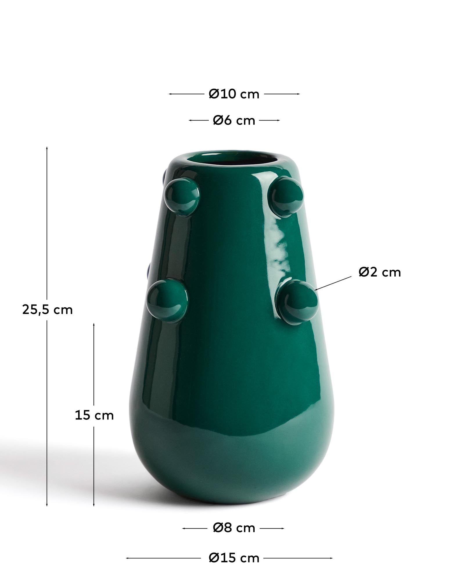 Stilvolle Vase Odra aus dunkelgrüner Keramik, 25,5 cm hoch, mit schimmerndem Finish – perfekt für moderne Wohnräume und kreative Blumendekoration.