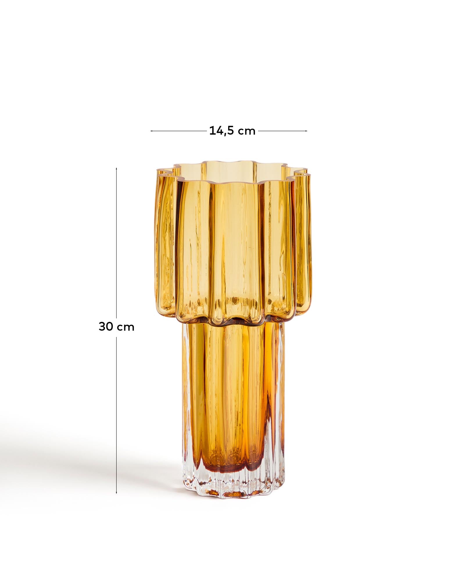Stilvolle Cristila Vase aus strahlendem orangefarbenem Glas, 30 cm hoch, perfekt für kreative Arrangements und lebendige Akzente in jedem Raum.