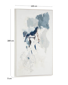 Tableau abstrait peint à la main Erale en gris et bleu, 120 x 200 cm