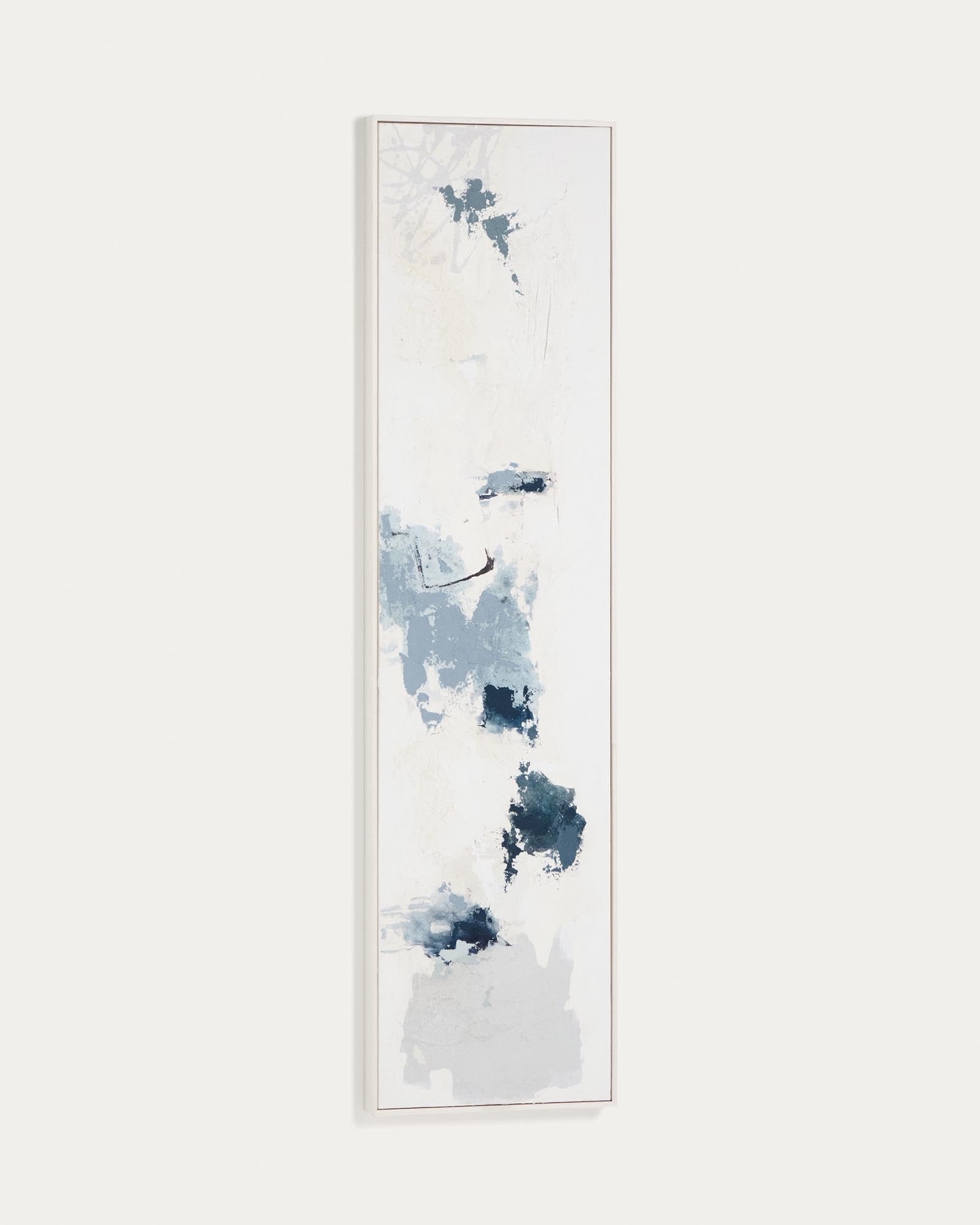Abstraktes, handgemaltes Kunstwerk Erale in eleganten Grau- und Blautönen, 47 x 182 cm, ideal für moderne Wohnräume.