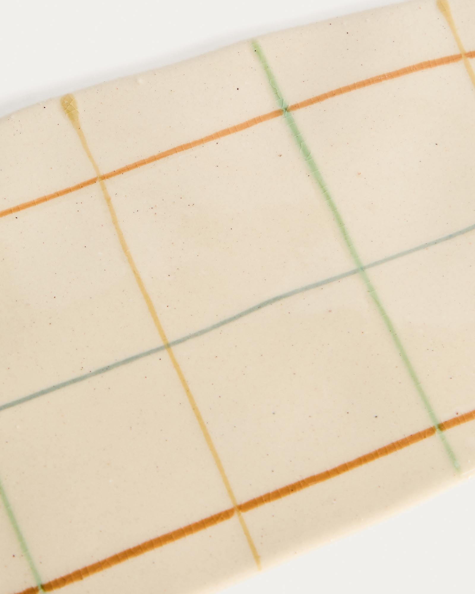 Faszinierendes Servierbrett Belor aus Keramik, 36 x 13,8 cm, mit bunten Linien. Perfekt für ansprechende Präsentation von Speisen und Snacks.