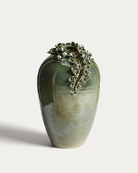 Vase Ederia aus Keramik in Olivgrün Ø 33 cm