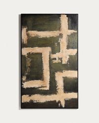 Abstraktes Bild Emeri, handgemalt in Oliv- und Beigetönen, 120 x 200 cm