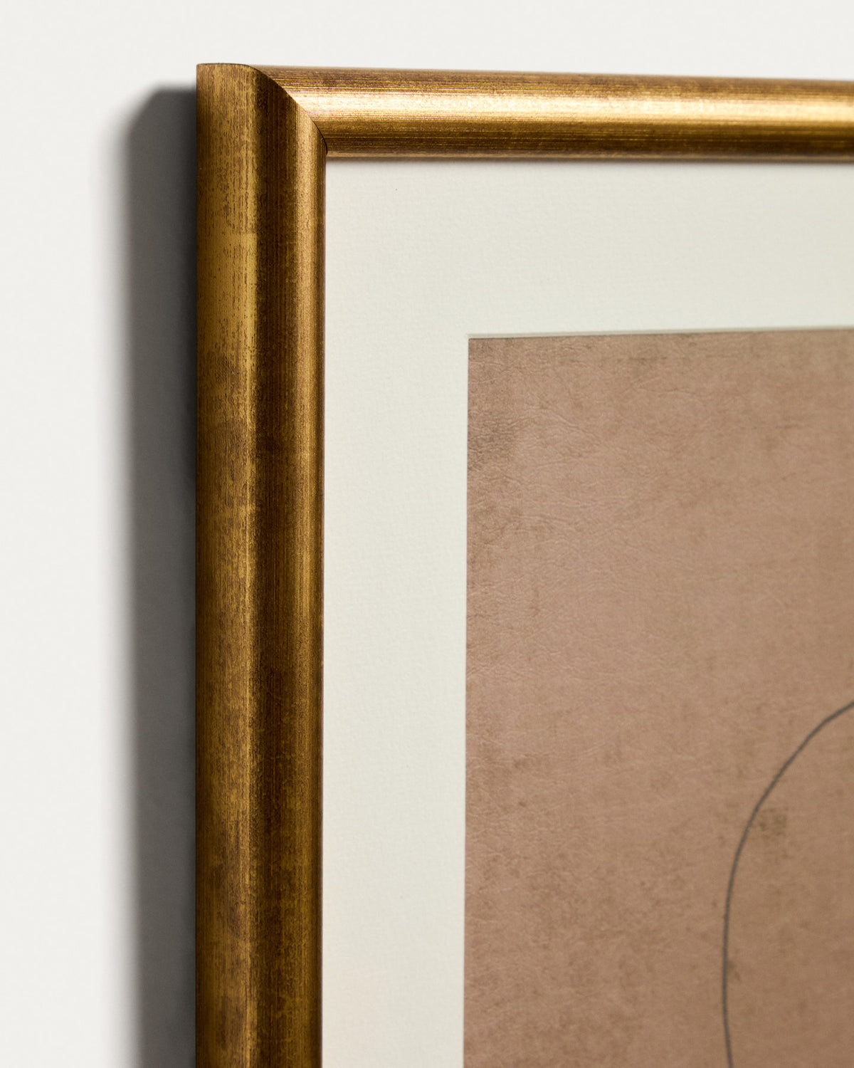 Quadratisches abstraktes Bild Ferni mit handgezeichneten Vasen-Linien in Beige und Gold