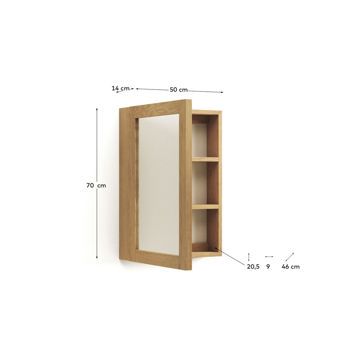 Plubia Badezimmerschrank mit Spiegel aus massivem Teakholz 50 x 70 cm in Natur präsentiert im Onlineshop von KAQTU Design AG. Wandspiegel ist von Kave Home